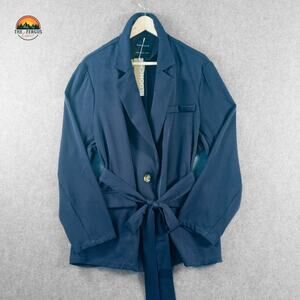 Bloomchic One-Button Coat Navy Belted Collared Trench Blazer Women's Size 18-20